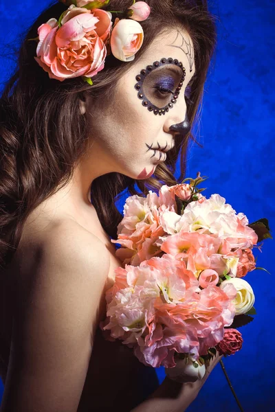 Mulher de maquiagem de Halloween de Santa Muerte — Fotografia de Stock