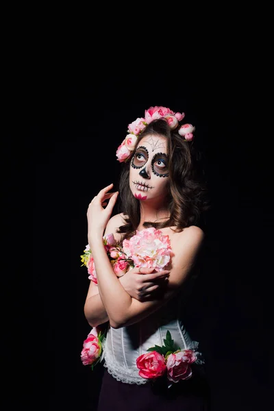 Mulher de maquiagem de Halloween de Santa Muerte — Fotografia de Stock