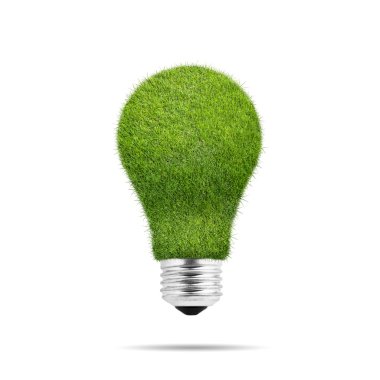 Ampul beyaz arka plan üzerinde izole yeşil çim ile