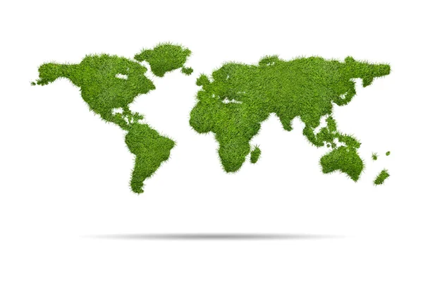 Dünya harita şeklinde yeşil çim beyaz arka plan üzerinde izole — Stok fotoğraf