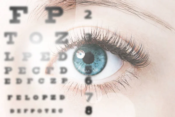 人間の目を視力検査表のイメージをアップします。 — ストック写真