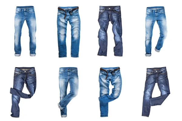 Ensemble de pantalons jeans isolés sur fond blanc — Photo