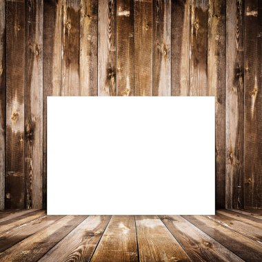 Eski iç ahşap duvar ve zemin ile boş poster (210 * 297)