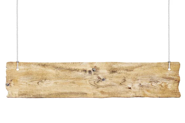 Holzschild mit Seilen isoliert über weißem Hintergrund — Stockfoto