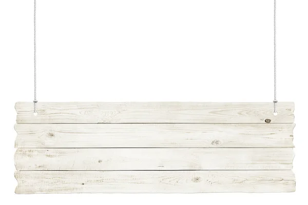 Houten bord met touwen geïsoleerd op witte achtergrond — Stockfoto