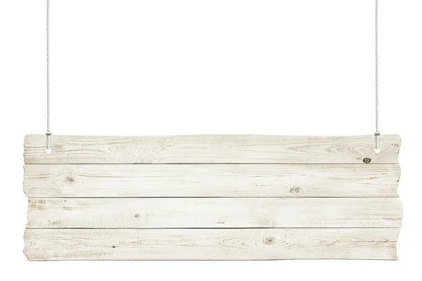 Segno di legno con corde isolate su sfondo bianco — Foto Stock