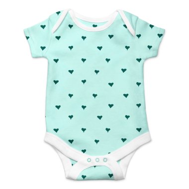 Beyaz arka plan üzerinde izole kalp desenli bebek onesie