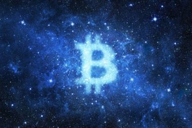 Soyut bitcoin işareti şeklini alan arka planda. 