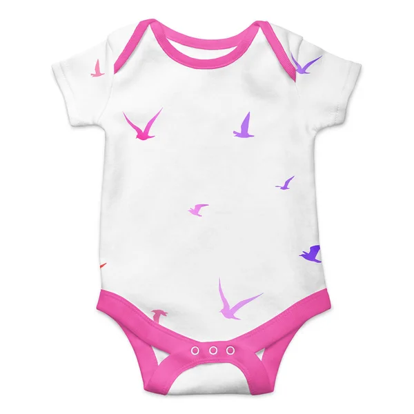白い背景に分離された鳥のパターンを持つ赤ん坊の onesie — ストック写真