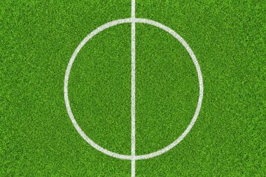 Yeşil futbol sahası ile beyaz çizgiler. Üstten Görünüm arka plan