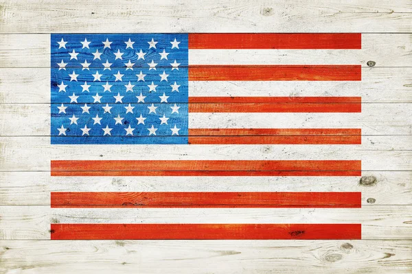 Bandera Grunge USA pintada sobre fondo de madera — Foto de Stock