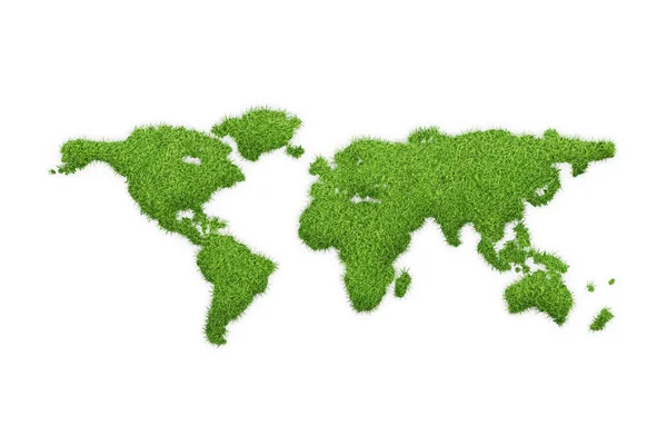 Форма карты мира зеленой травы изолированы на синем фоне — стоковое фото