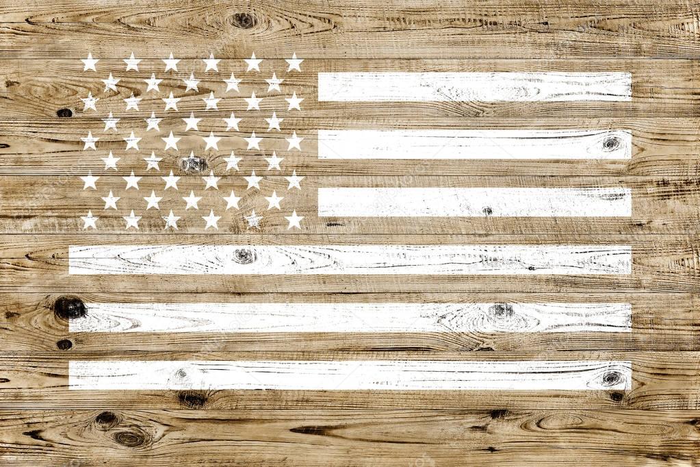 Grunge USA flag painted over wood background