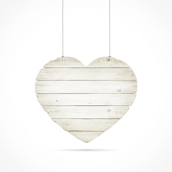 Coração de madeira com cordas isoladas sobre fundo branco — Fotografia de Stock