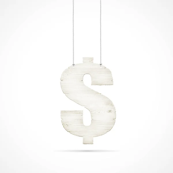 Sinal de dólar de madeira com cordas isoladas sobre fundo branco. Conceito financeiro — Fotografia de Stock