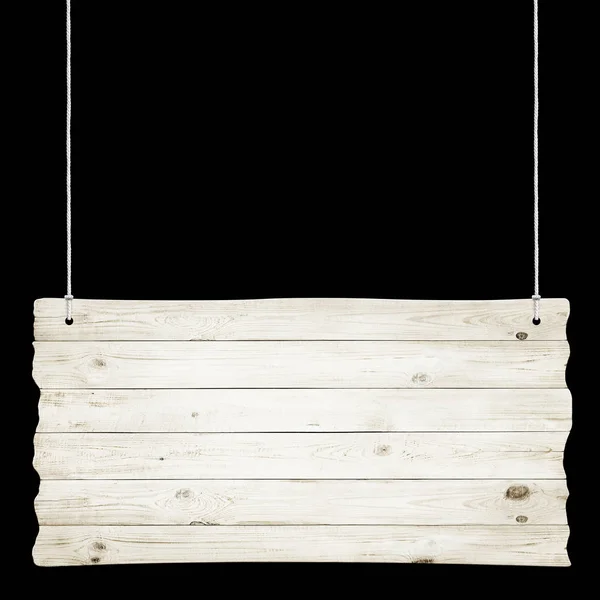 Sinal de madeira com cordas isoladas sobre fundo preto — Fotografia de Stock