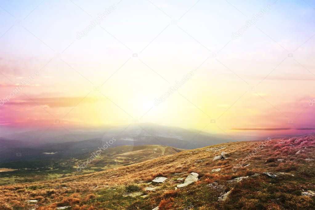 Mountains landscape with sunlight. Beauty nature background
