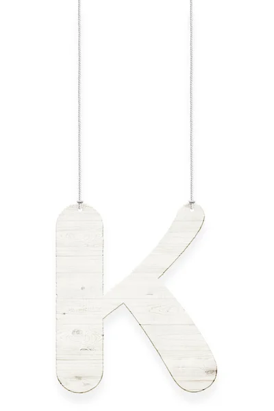 Drewniane list z lina na białym tle nad białym tle. Częścią alfabet — Zdjęcie stockowe