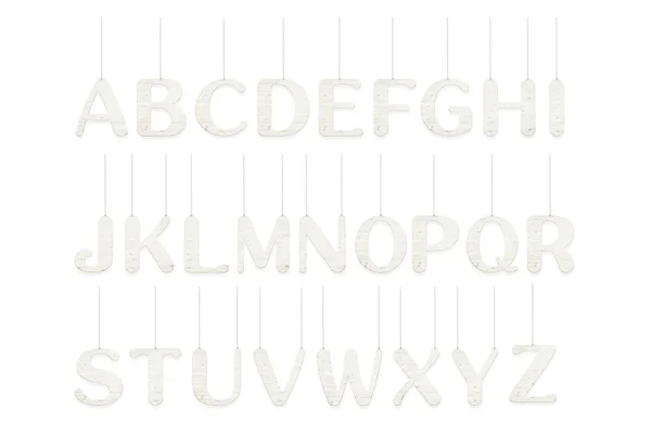 Beyaz arka plan üzerinde izole iple ahşap harf alfabe — Stok fotoğraf