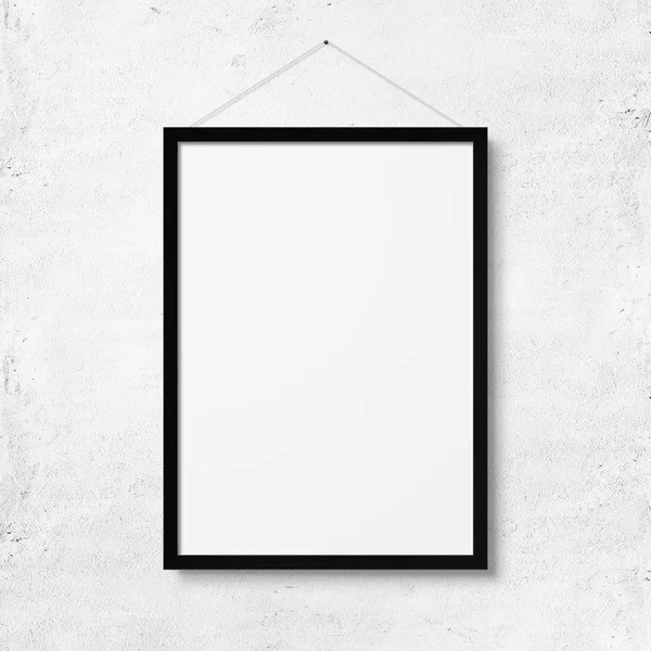 Witte lege foto frame mockup met touwen over witte betonnen muur achtergrond — Stockfoto