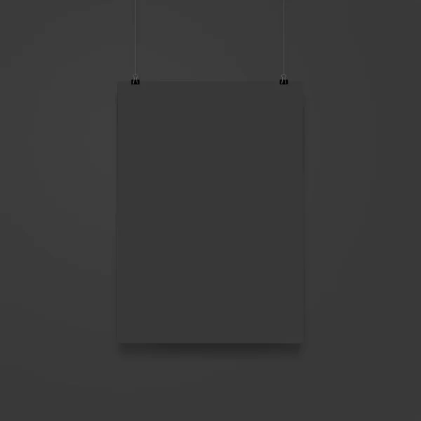 Black blank sheet mockup with binders and ropes isolated over dark background — Stock Photo, Image