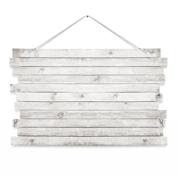 Tablero de letreros de madera con cuerdas aisladas sobre fondo blanco —  Fotos de Stock