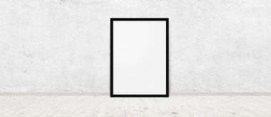 Vintage Odası iç ile beyaz tuğla duvar ve ahşap kat arka plan üzerinde fotoğraf çerçevelemek 