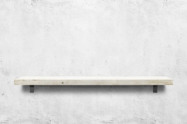 Wooden shelf over white concrete background — Stock Photo, Image