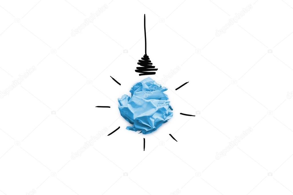 Imitation of lightbulb with cracked paper inside. Inspiration concept background