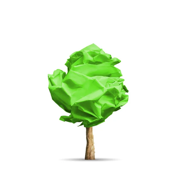 Papel crumpled verde dado forma na árvore. Imagem conceitual — Fotografia de Stock