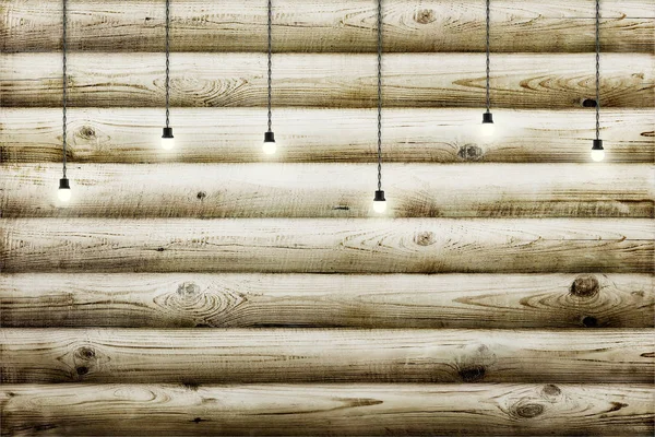 Garland lampen over houten plank hek. Decoratie achtergrond — Stockfoto