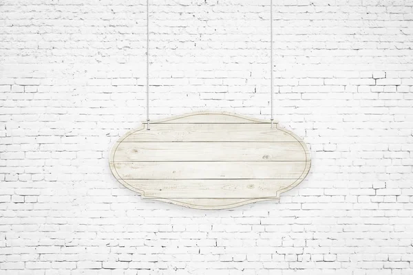 Drewniany znak z liny na tle ściany Cegła światło — Zdjęcie stockowe