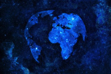 Dünya gezegen yer galaksiye yıldız şeklinde soyut resim.