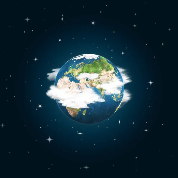 Earth globe met wolken boven donkere ruimte achtergrond. — Stockfoto