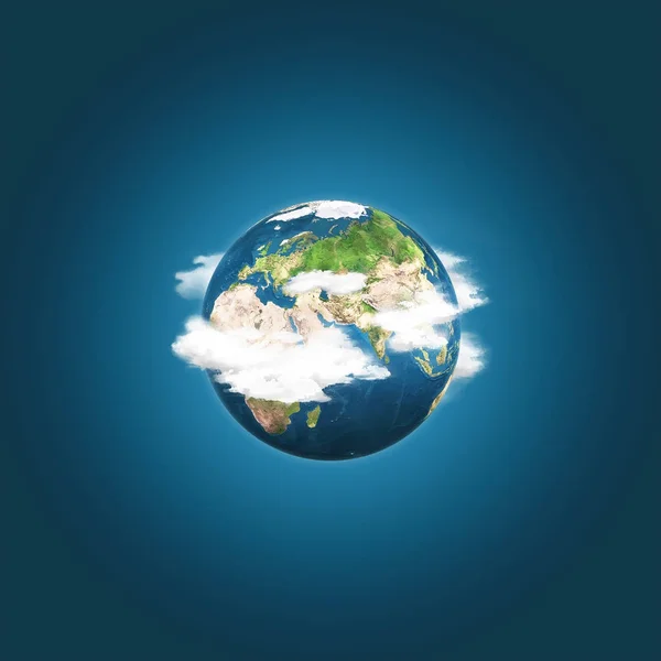 Föld globe, a felhők felett, kék ég háttér. — Stock Fotó