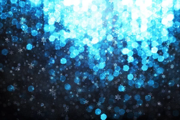 Abstract blue bokeh with snow flakes background — Stock Photo, Image
