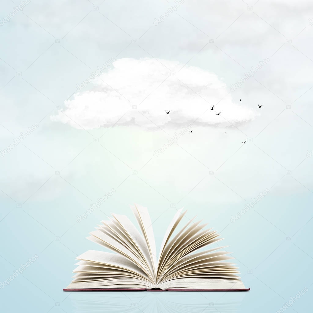 Open book over sky with cloud. Abstract concept image