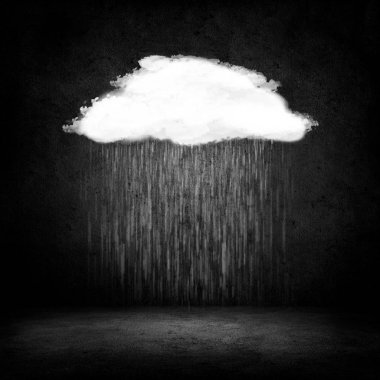 Bulut koyu arka plan üzerinde düşen yağmur damlası