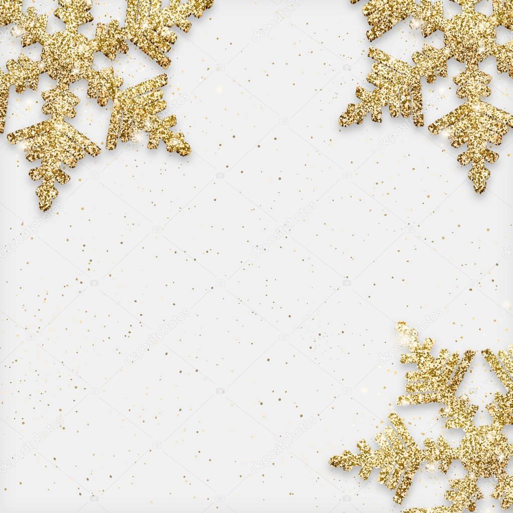 Golden glitter snowflakes christmas holiday card