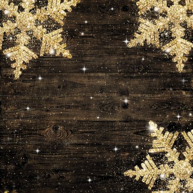 Altın glitter kar taneleri Noel tebrik kartı