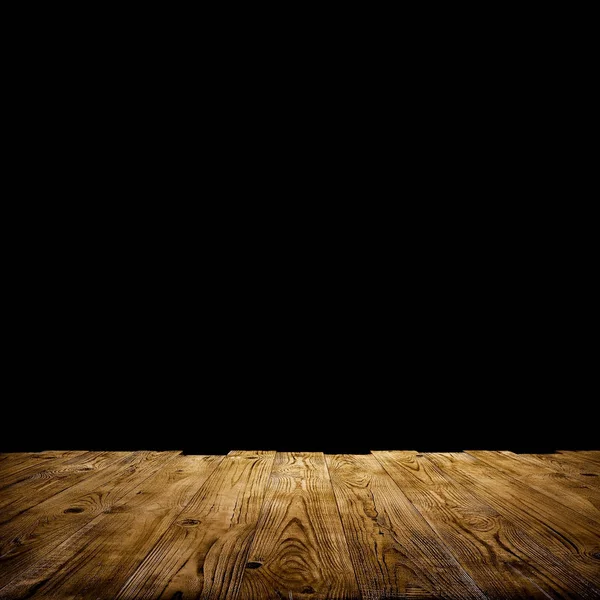 O piso de madeira marrom sobre fundo preto fundo — Fotografia de Stock