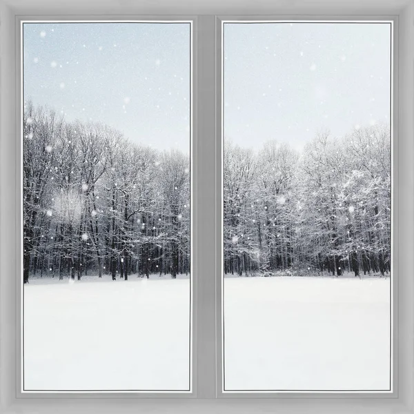 Fenster über Winter Natur Wald Hintergrund — Stockfoto