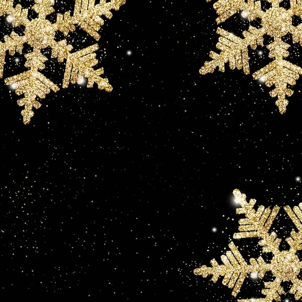 Golden glitter copos de nieve navidad tarjeta de vacaciones — Foto de Stock