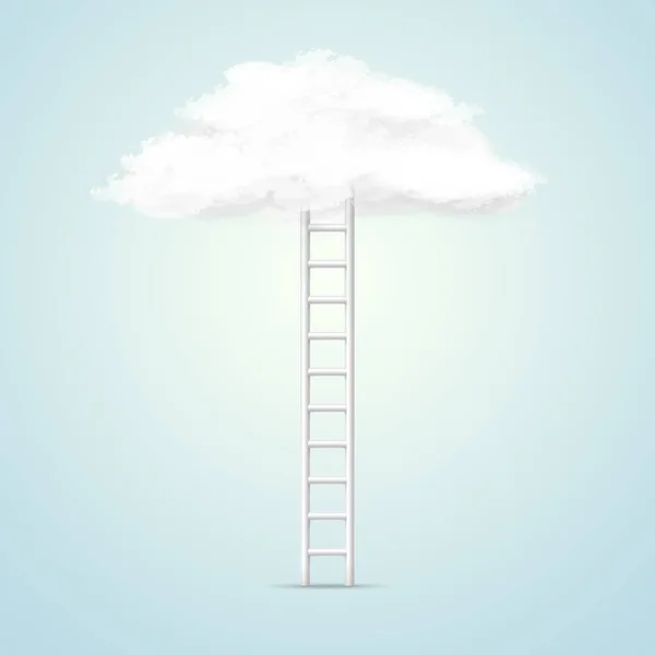 Conceptual image with ladder leading to white blank cloud over blue background — Stock Photo, Image