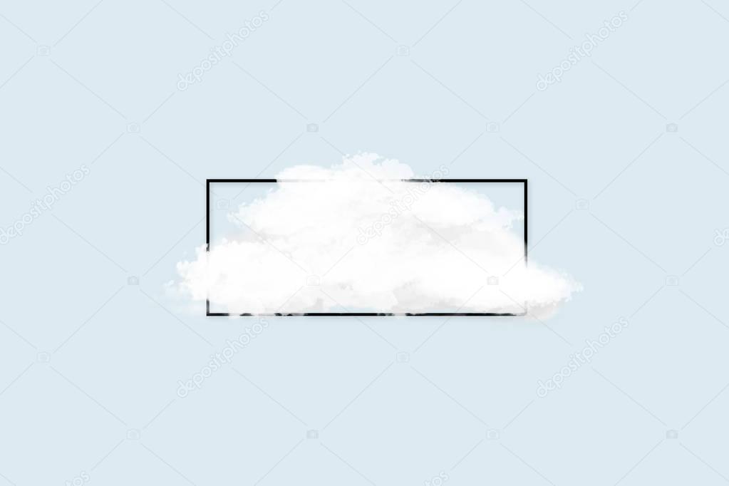 Cloud with black frame over blue background. Conceptual background