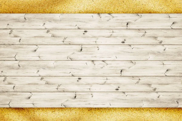 Wood planks board is over sand background — Stock Photo, Image