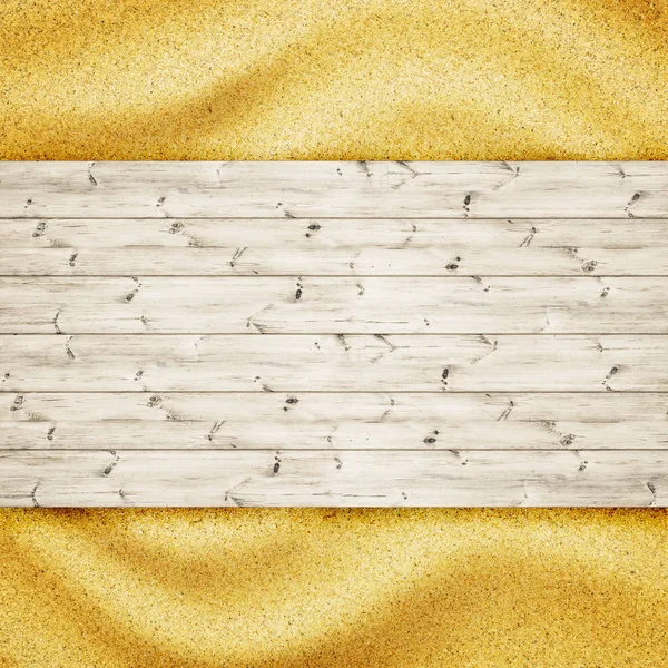 Pranchas de madeira bordo é sobre fundo de areia — Fotografia de Stock