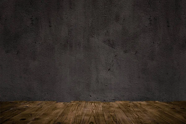 De bruine houten vloer en de concrete textuur achtergrond — Stockfoto