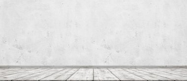 Beton duvar arka plan üzerinde ahşap zemin