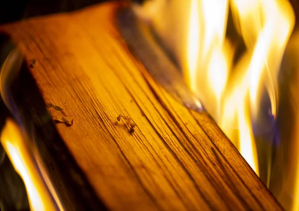 burning wood close-up